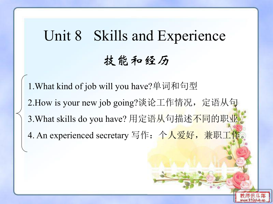 中职英语unit8lesson1-4讲解课件.ppt_第1页