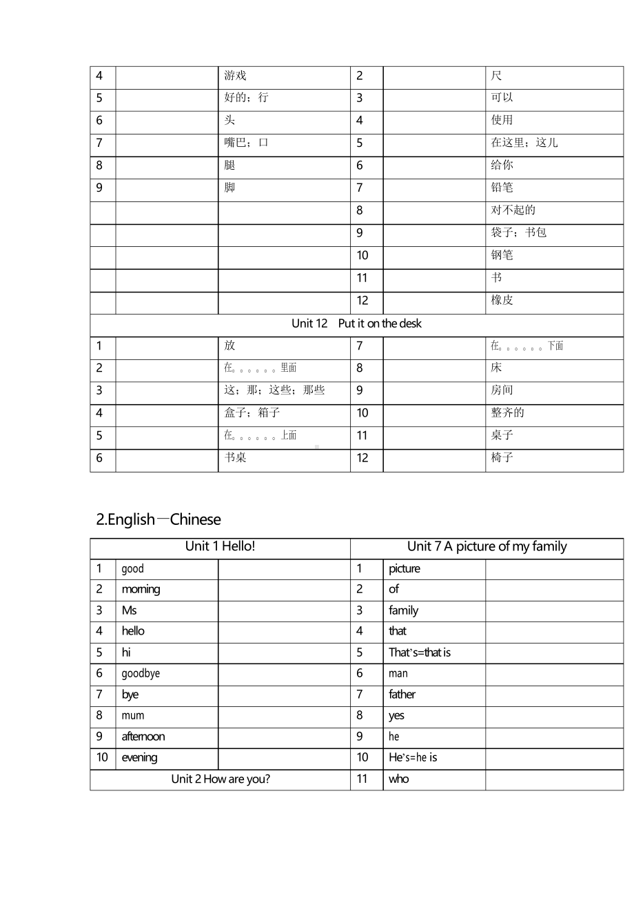 最新广州版三年级英语上册全册单词默写表(中英互译完整版)(DOC 5页).docx_第3页