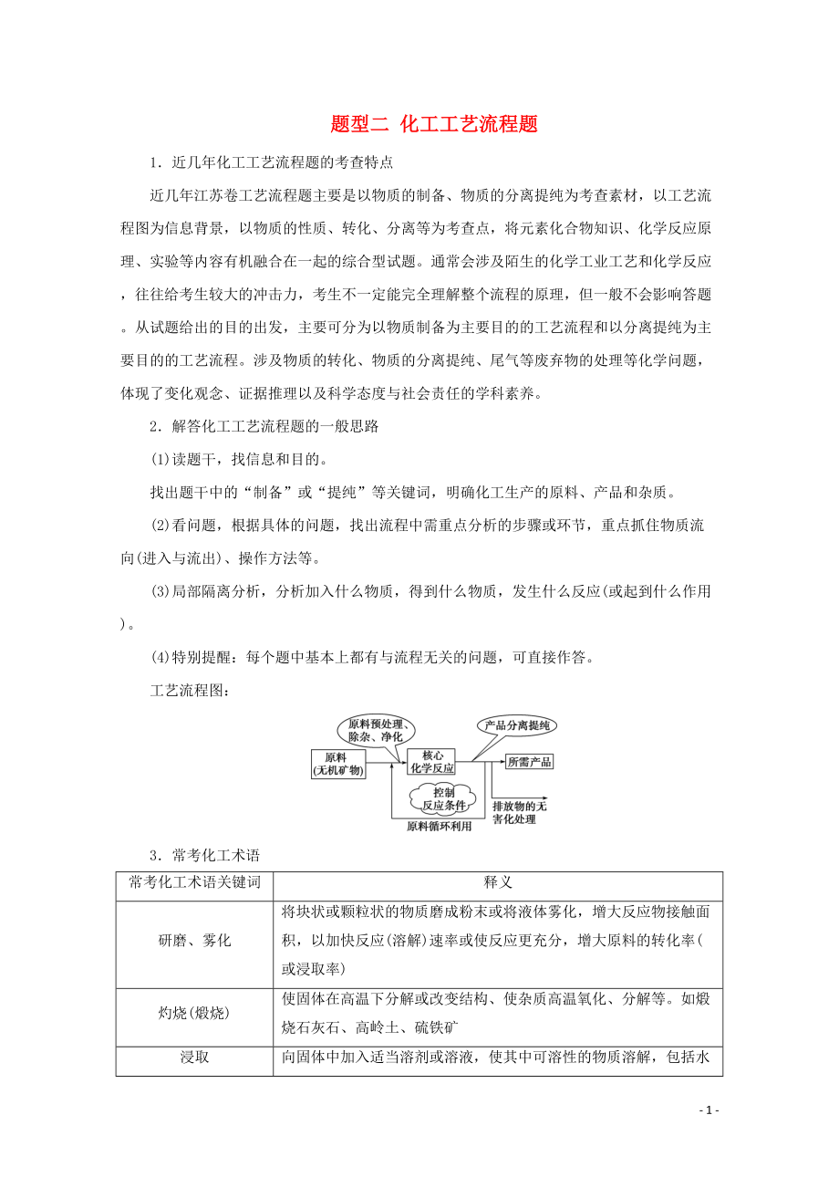 江苏省2020高考化学二轮复习题型二化工工艺流程题教案(含解析)(DOC 27页).doc_第1页