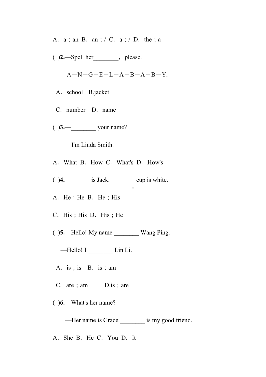 新目标七年级上册英语Unit1练习题及答案(DOC 10页).docx_第2页