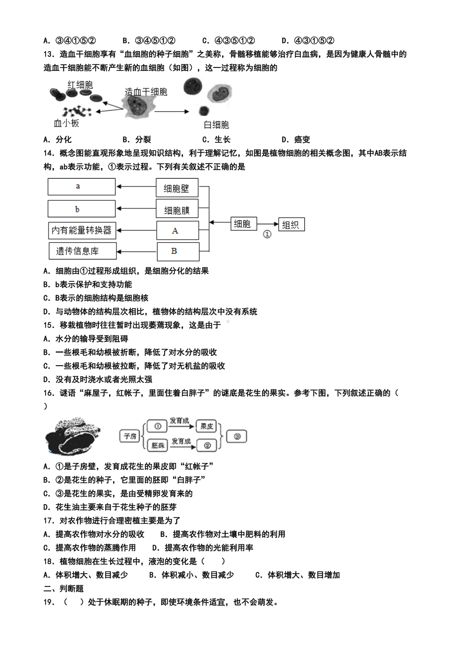 沈阳市2019年七年级上学期生物期末试卷(模拟卷一)(DOC 5页).doc_第2页