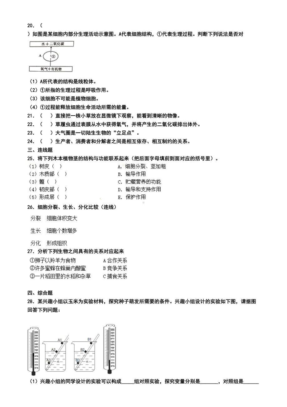 沈阳市2019年七年级上学期生物期末试卷(模拟卷一)(DOC 5页).doc_第3页