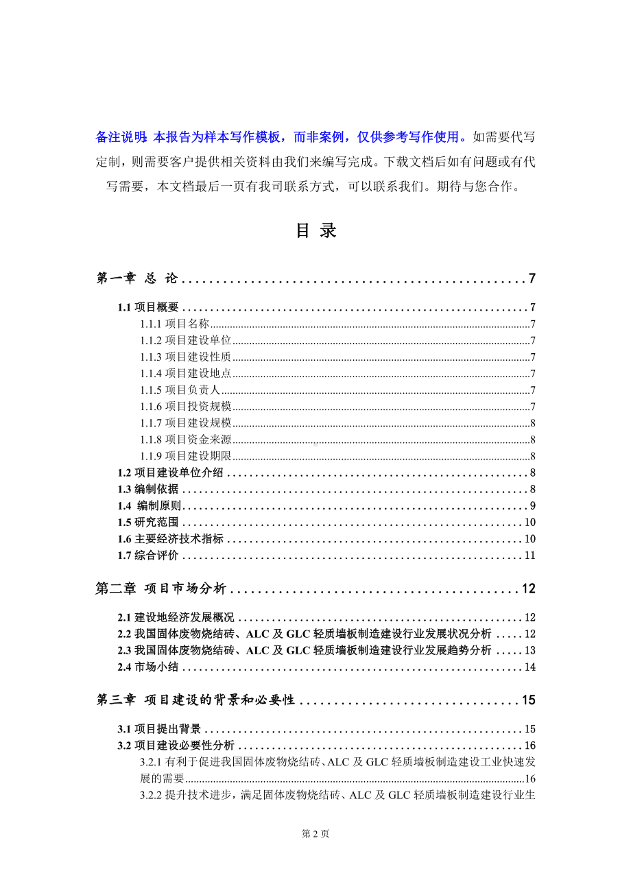 固体废物烧结砖、ALC及GLC轻质墙板制造建设项目可行性研究报告写作模板定制代写.doc_第2页