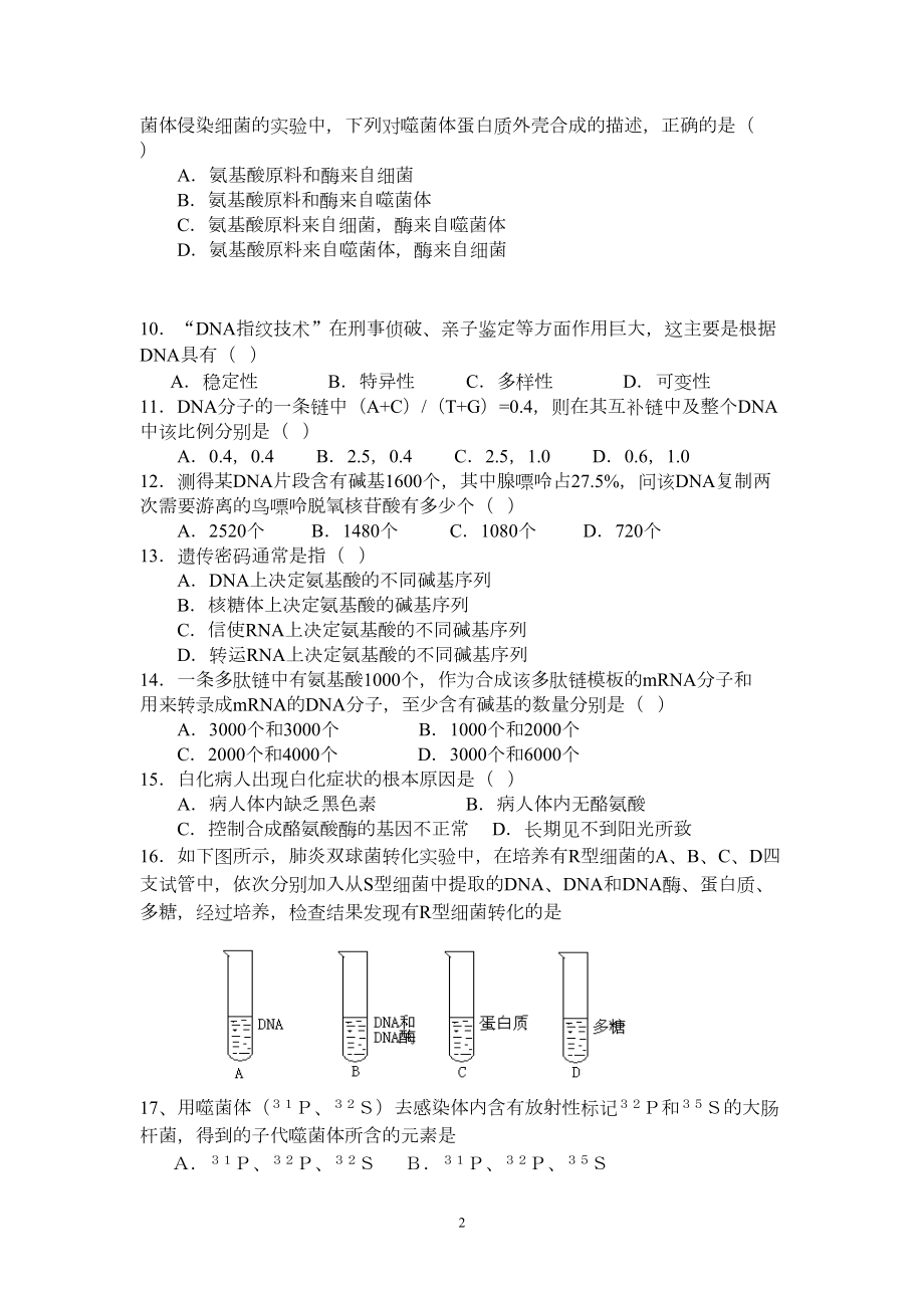 生物必修二期末测试题(二)汇总(DOC 12页).doc_第2页