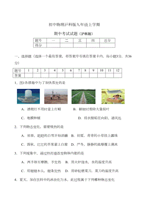 沪科版九年级物理上学期期中考试题(DOC 5页).doc