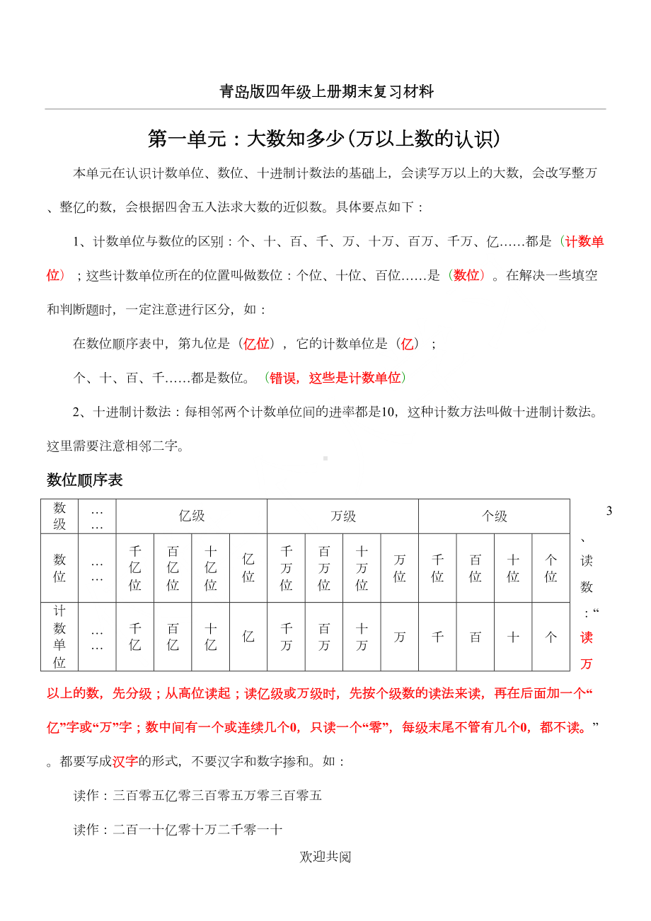 新青岛版四年级数学上册知识点归纳(DOC 6页).doc_第1页