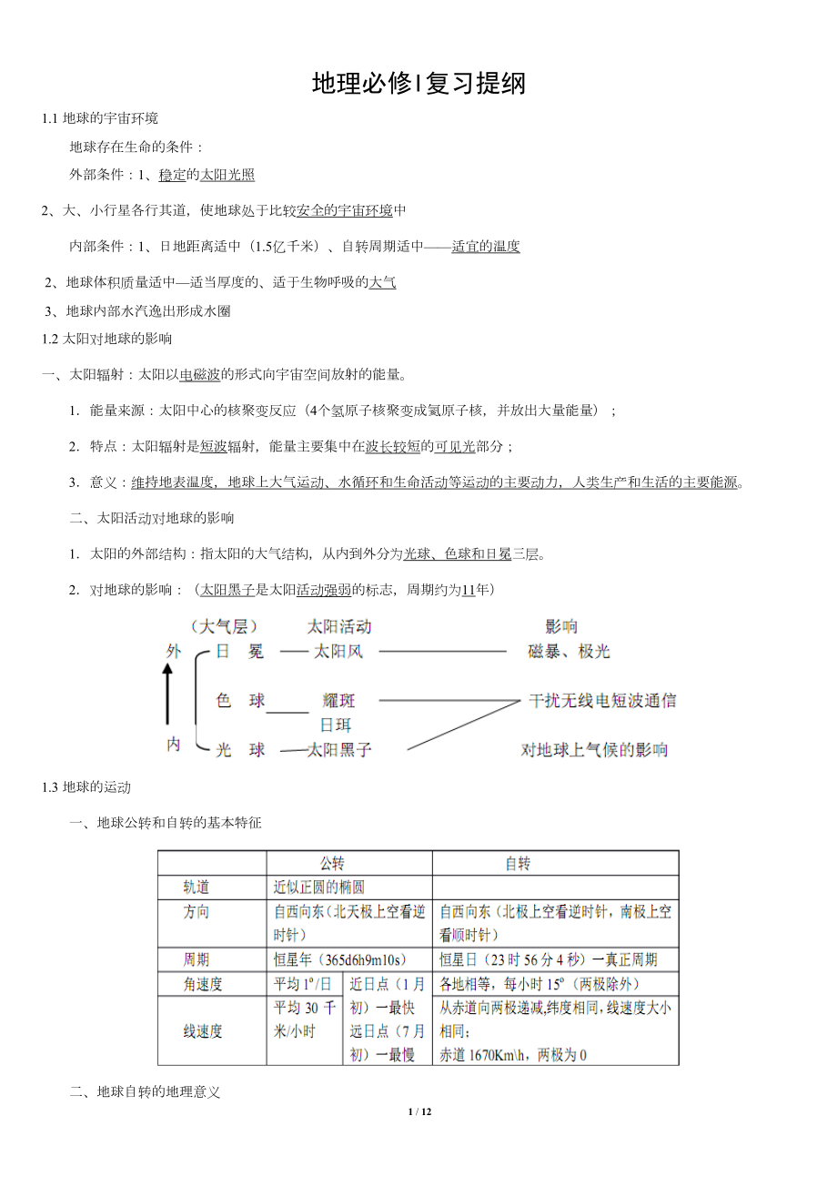 湘教版高中地理必修一知识点汇总(DOC 9页).doc_第1页