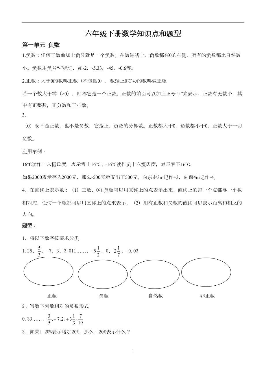 最新人教版小学六年级数学下册知识点和题型总结-(DOC 8页).docx_第1页