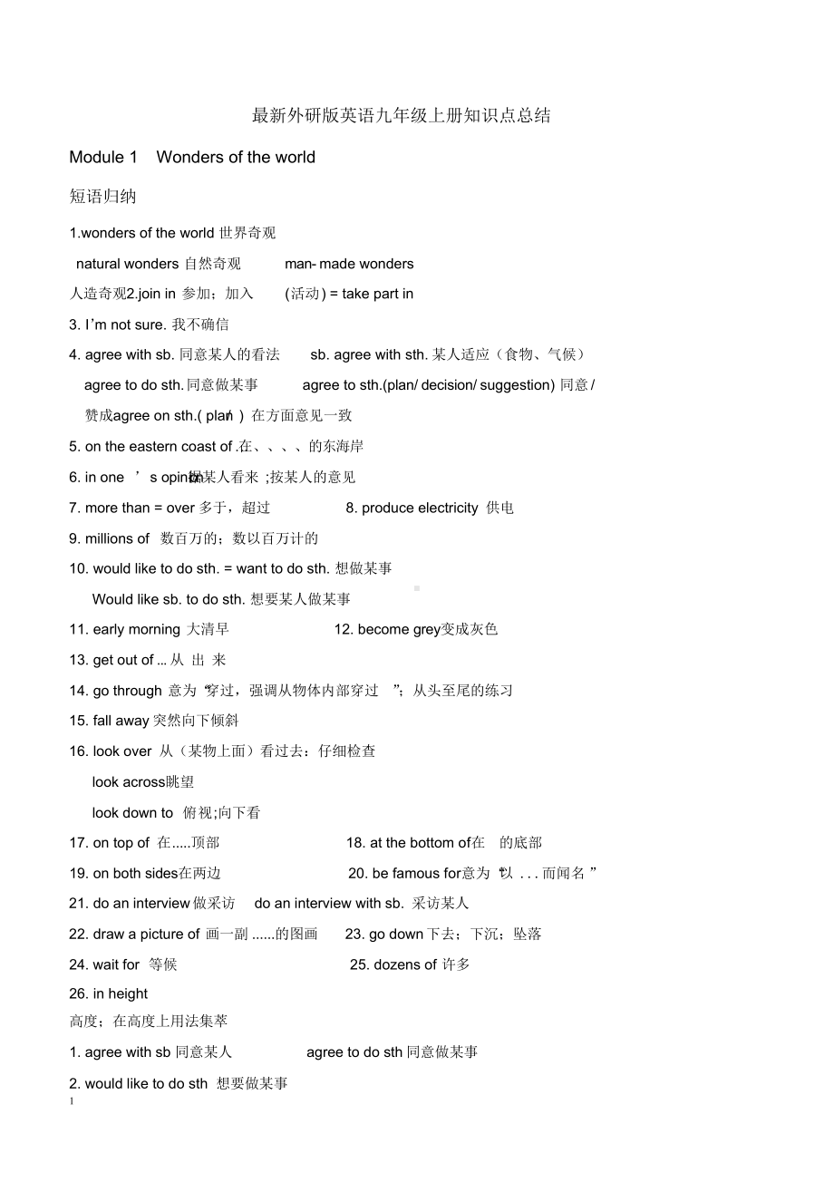 最新外研版英语九年级上册知识点总结(DOC 20页).docx_第1页