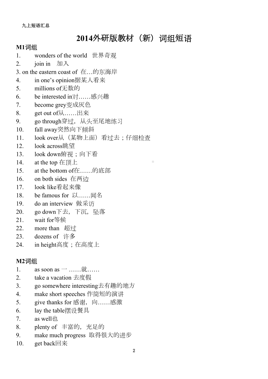 新版外研版九上英语短语汇总(DOC 9页).doc_第2页