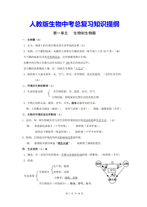 人教版生物中考总复习知识提纲（实用必备！）.docx