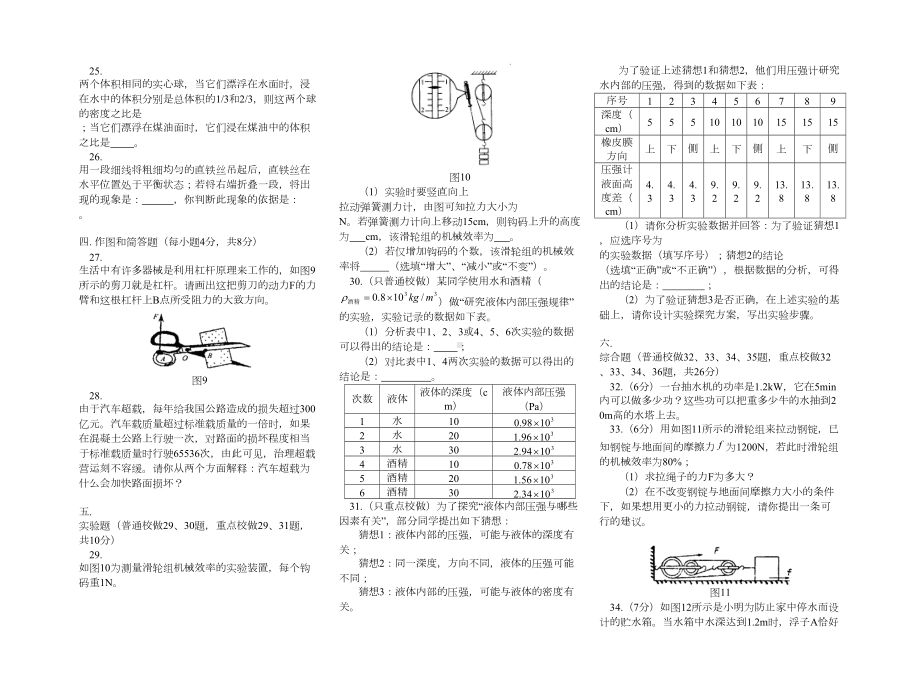 新课标沪科版八年级物理下学期期末试卷及答案-(8)(DOC 5页).doc_第3页