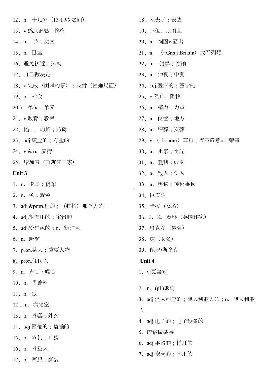 献给莘莘学子们鲁教版九年级英语单词默写打印版(DOC 6页).docx_第2页