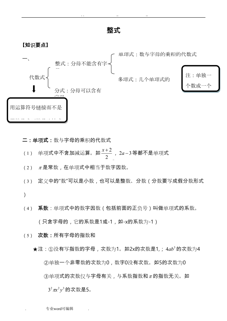 整式的概念知识点总结与习题(DOC 6页).doc_第1页