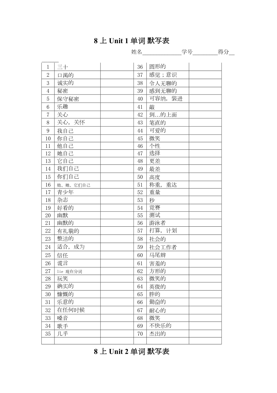 牛津初中英语译林版8A全册单词默写表(DOC 7页).docx_第1页