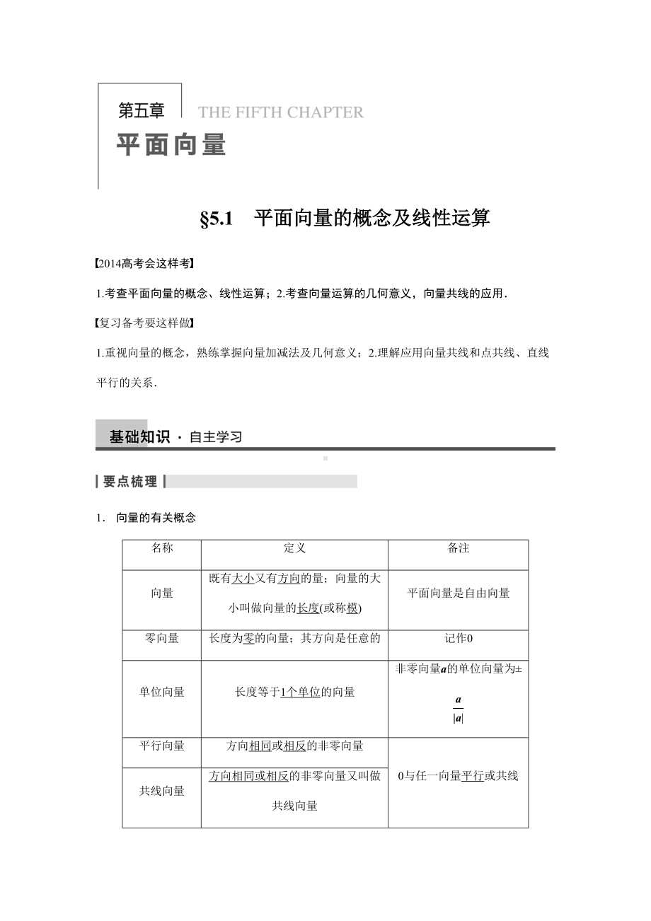 平面向量的概念及线性运算-高考数学知识点总结-高考数学真题复习(DOC 19页).doc_第1页