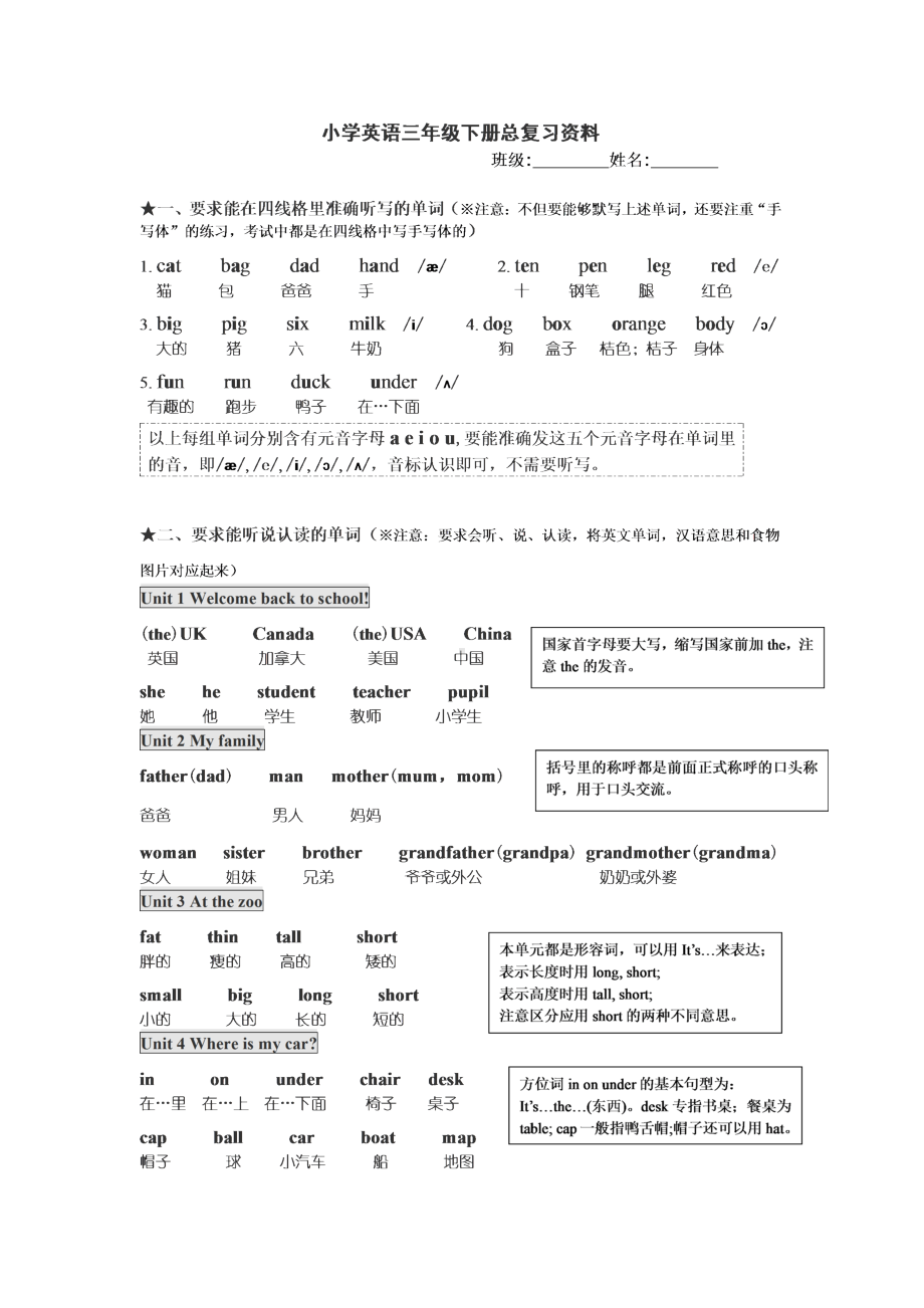 新人教PEP英语小学三年级下册总复习资料(DOC 4页).docx_第1页