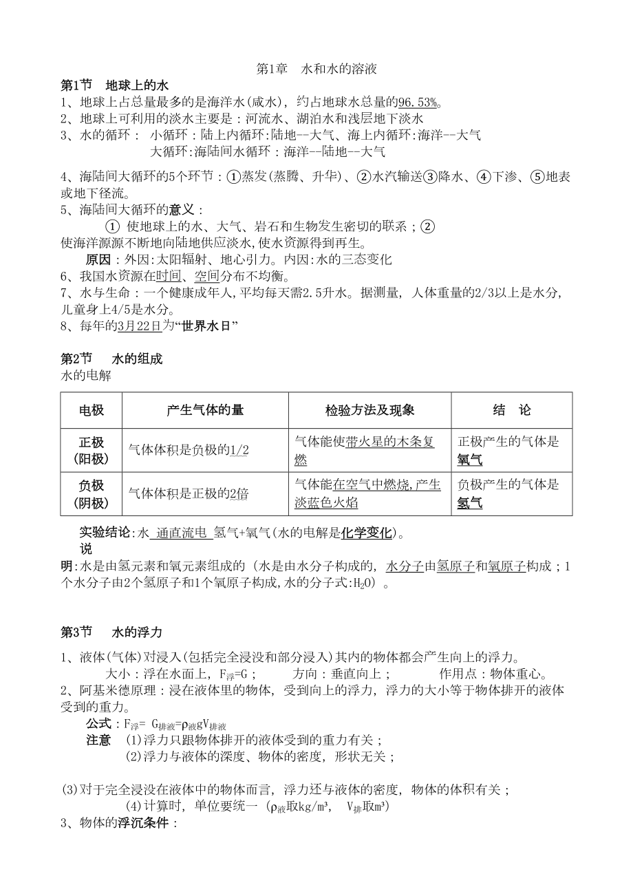 浙教版八年级科学上册知识点汇总(最新版)(DOC 17页).docx_第1页