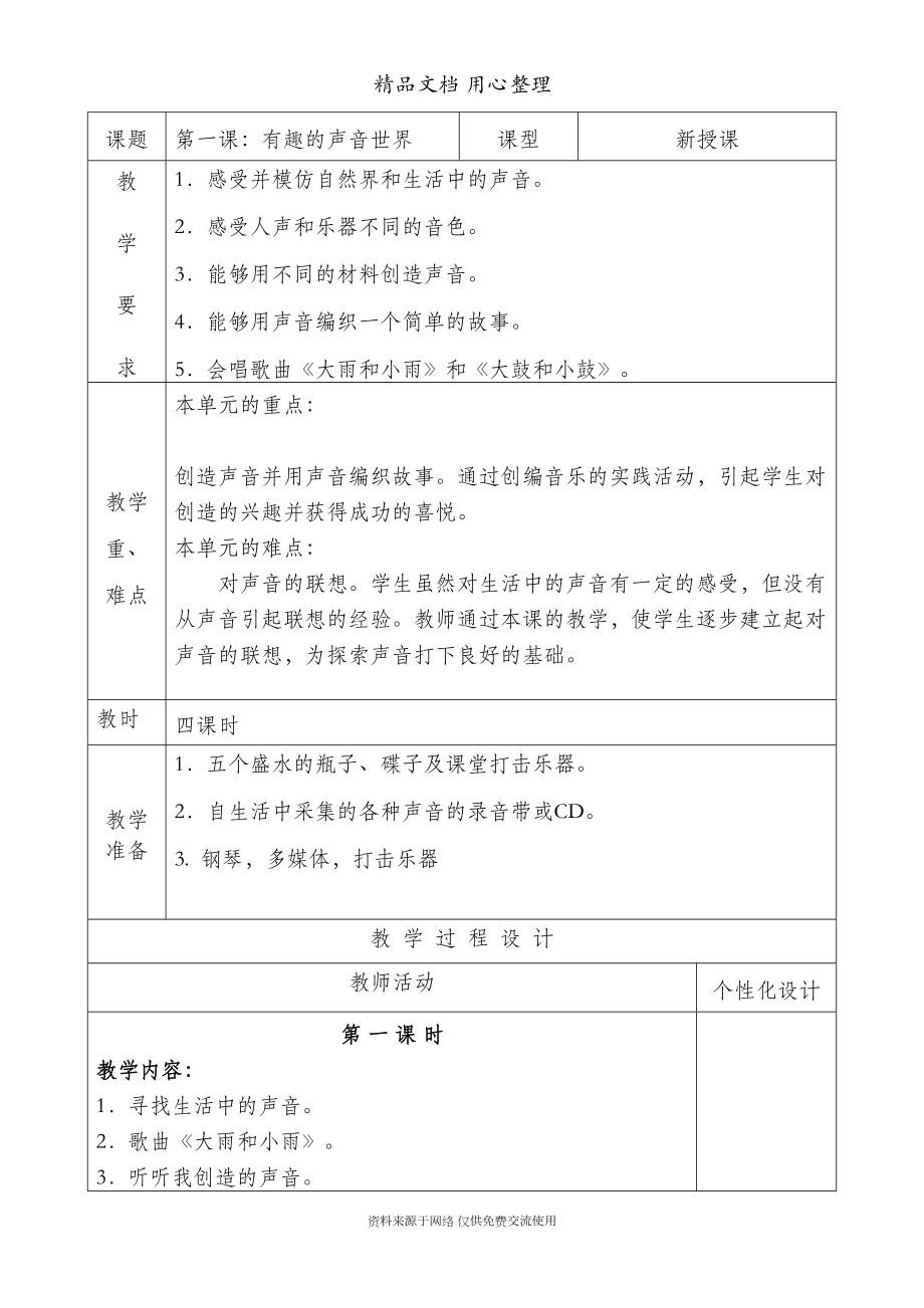 最新人教版一年级上册音乐全册教案表格式(DOC 53页).doc_第1页