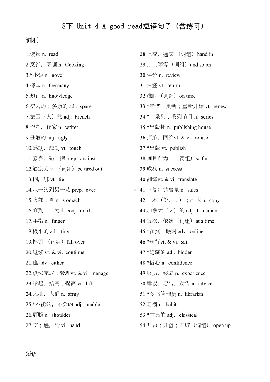 牛津译林版八年级下册unit4短语句子整理完整版本(含练习)(DOC 7页).doc_第1页