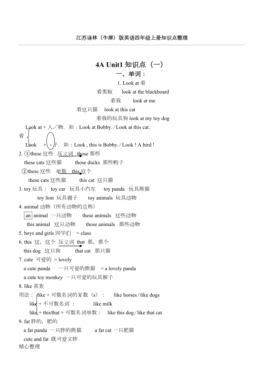 牛津版英语新四年级上册知识点梳理(详细)(DOC 8页).doc_第1页