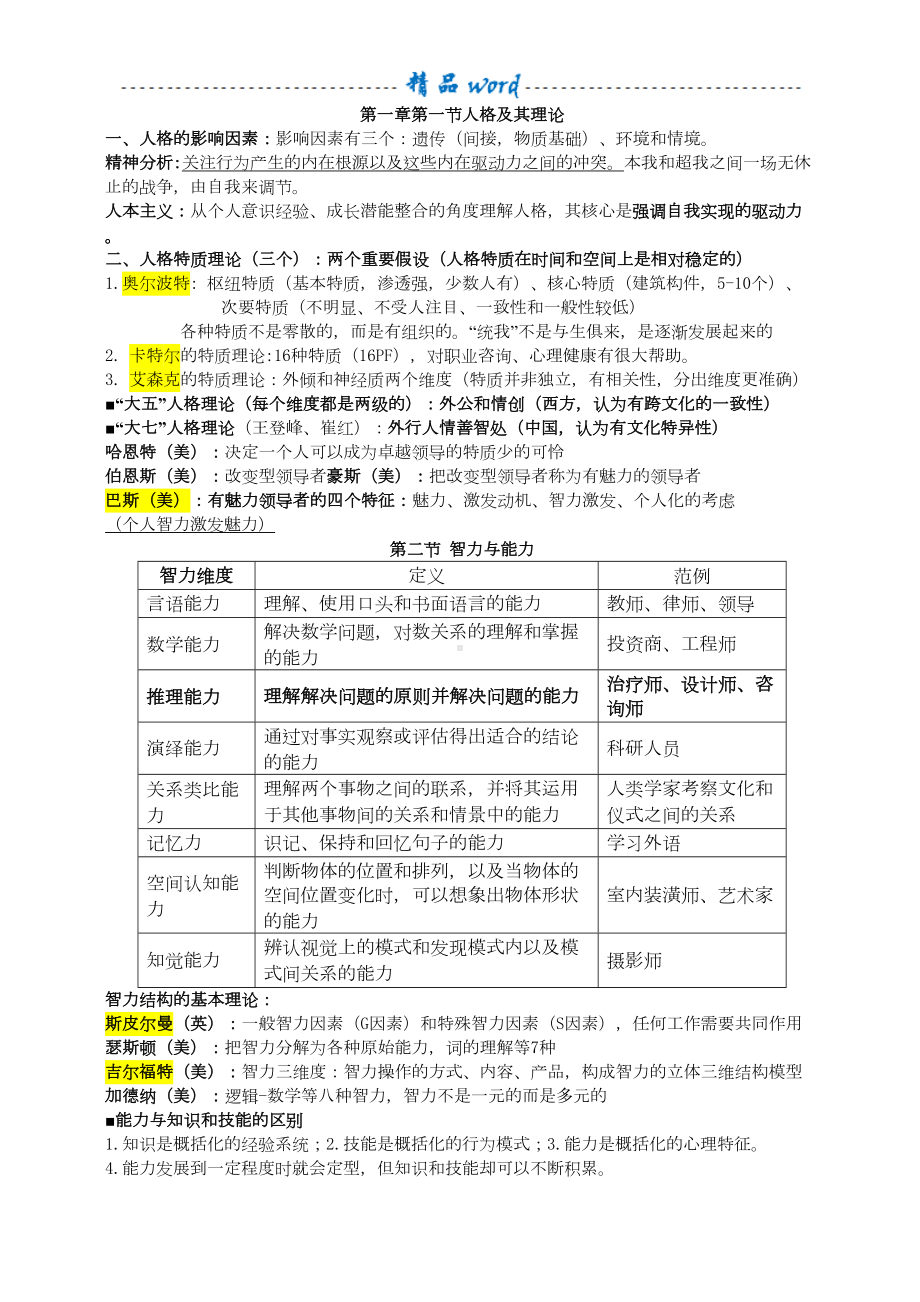 最新初级经济师人力资源专业知识点整理(DOC 31页).doc_第1页