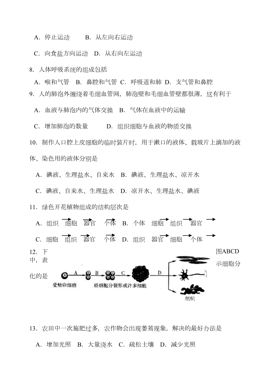 江苏省南通市初中毕业生物会考试题及答案(DOC 7页).doc_第2页