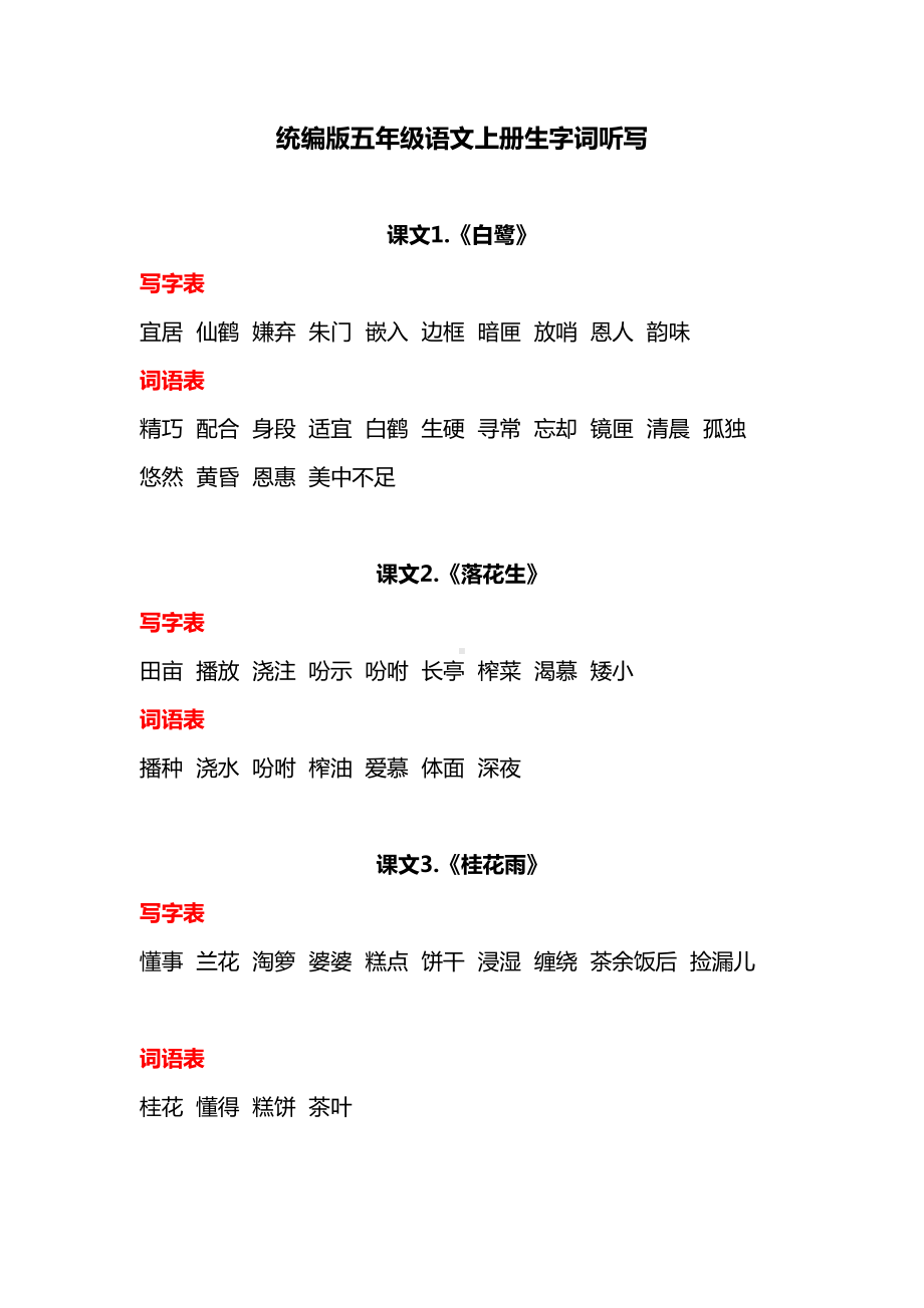 统编版五年级语文上册生字词听写汇总(DOC 7页).docx_第1页