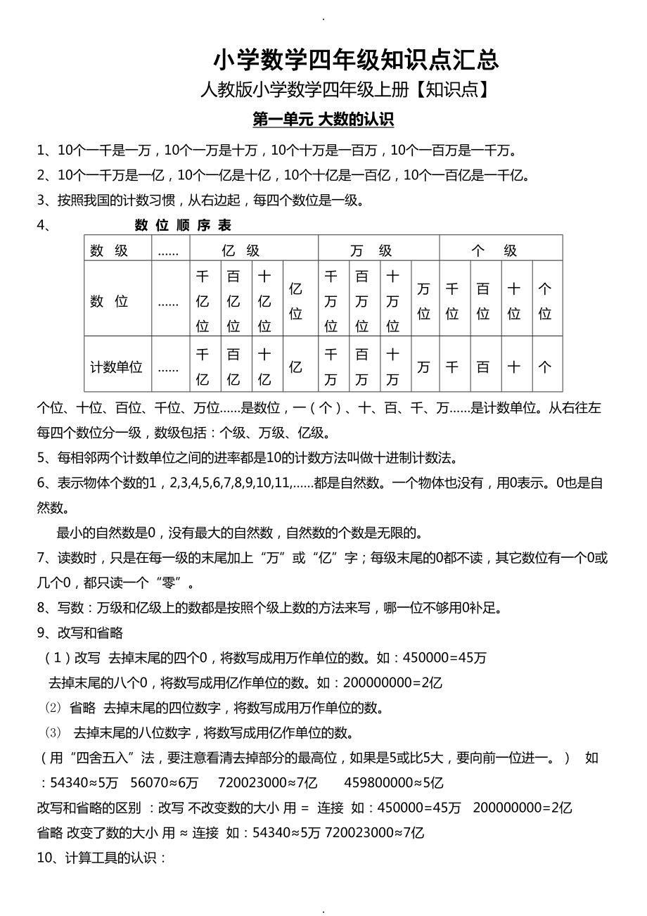 最新人教版小学四年级数学全册知识点汇总(DOC 13页).doc_第1页