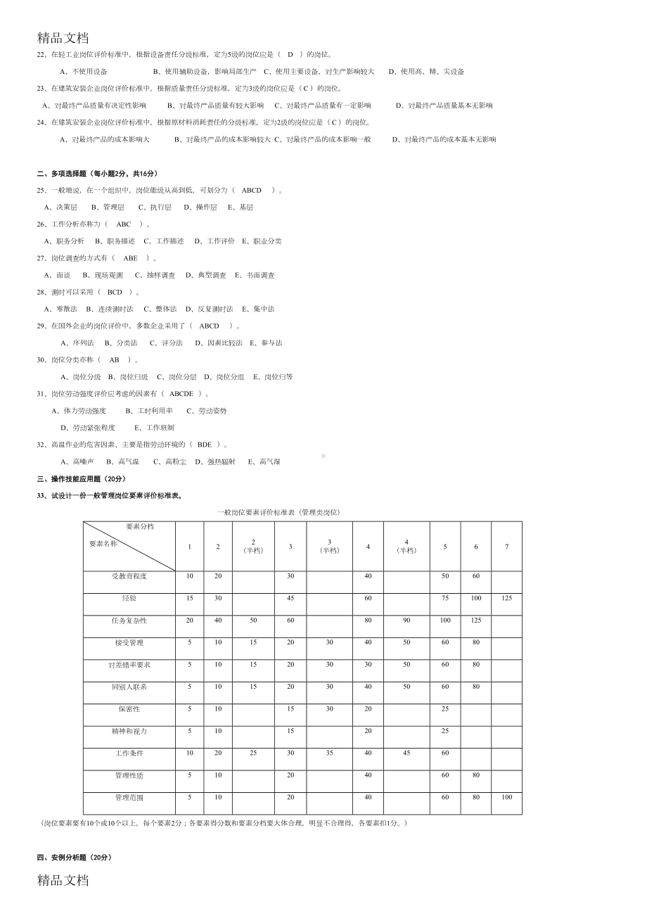 最新广东省03年7月—05年1月工作岗位研究原理与应用试卷参考答案及评分标准(DOC 10页).doc_第2页