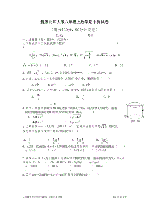 新版北师大版八年级上册数学期中测试卷(DOC 5页).doc