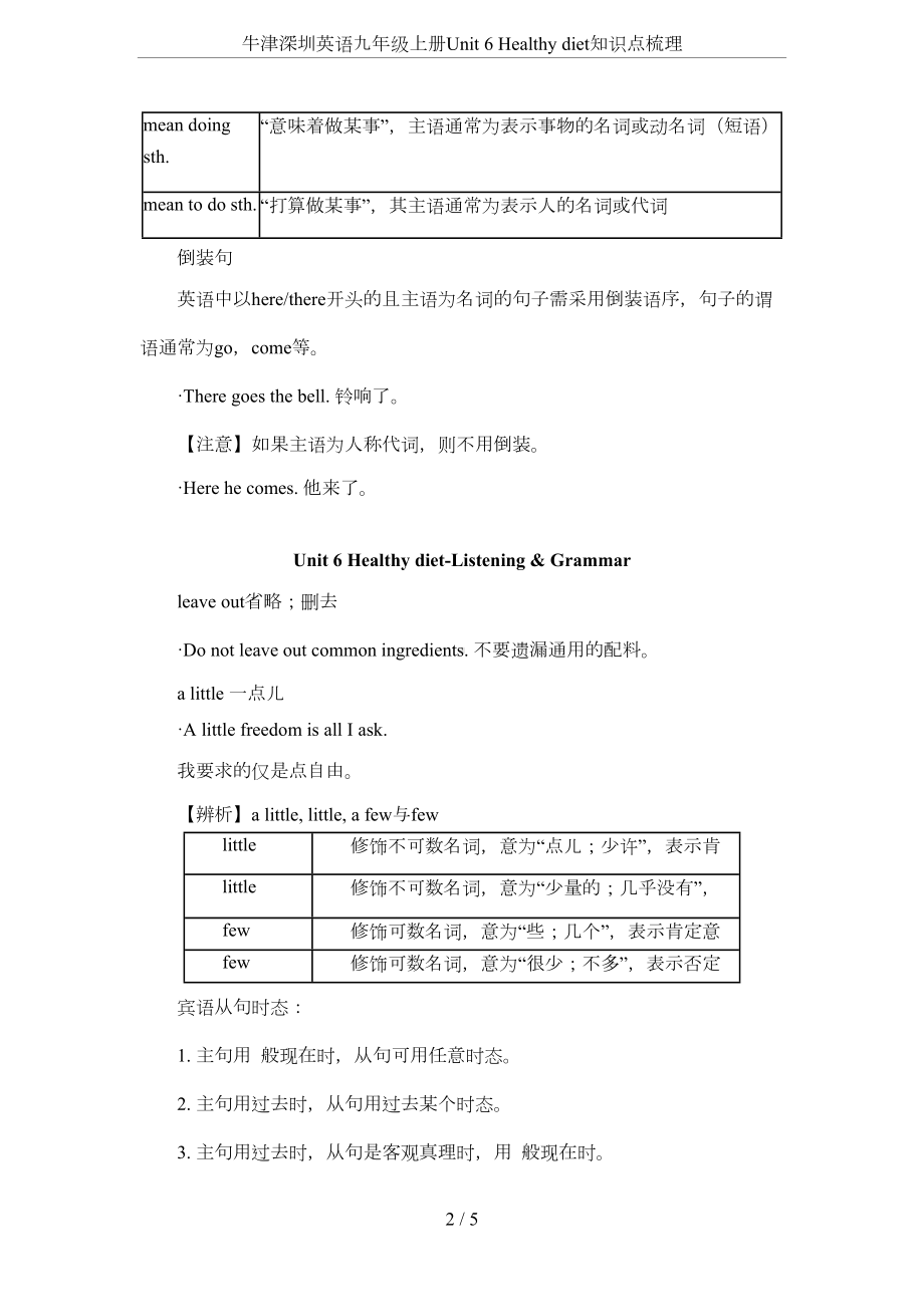 牛津深圳英语九年级上册Unit-6-Healthy-diet知识点梳理(DOC 5页).doc_第2页