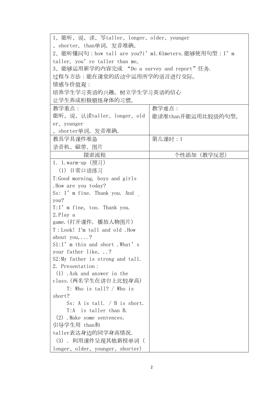 新人教版六年级英语下册全册教案(DOC 50页).doc_第2页