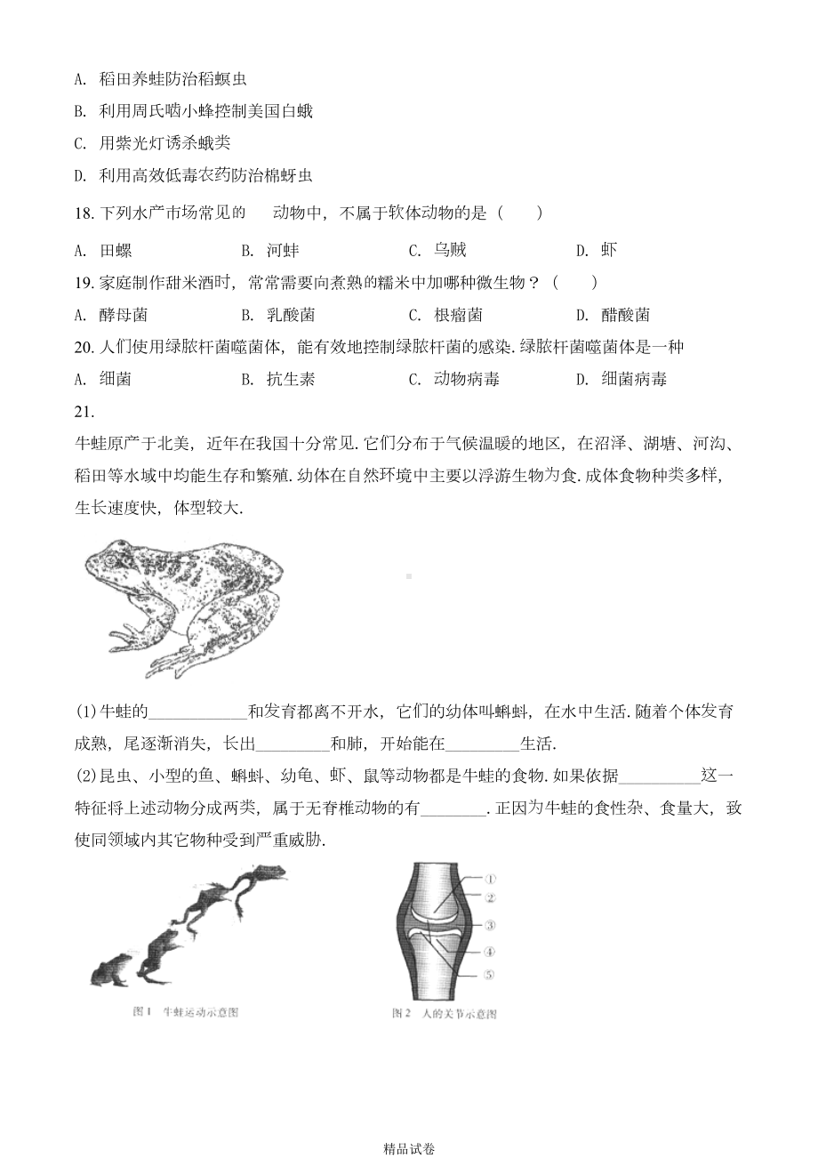 生物八年级上册《期末考试卷》附答案解析(DOC 19页).doc_第3页