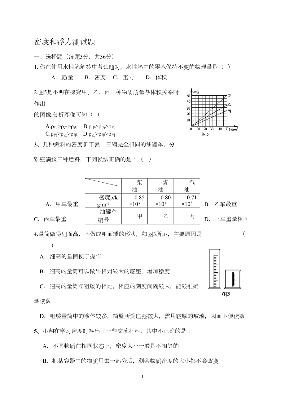 物理密度与浮力测试题(DOC 6页).doc_第1页