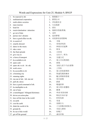 WordsandExpressionsforUnit25,Module9,BNUP参考模板范本.doc