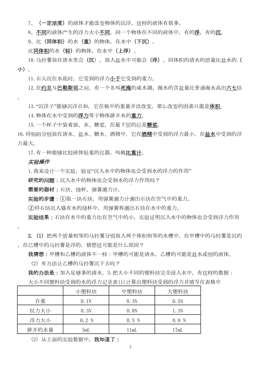 教科版五年级科学下册第一单元复习资料汇总(DOC 12页).doc_第2页