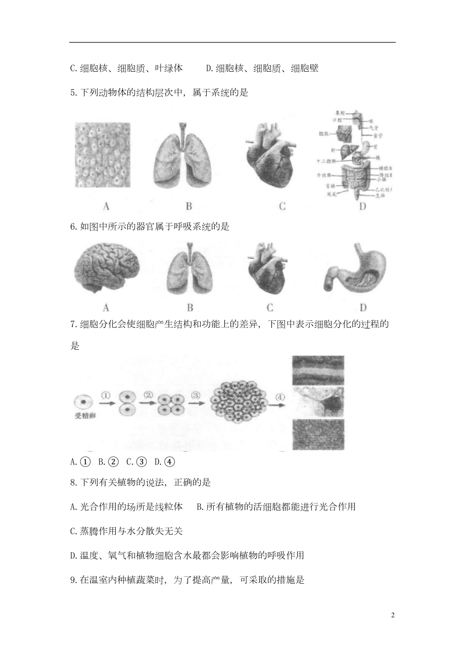 最新人教版2020年中考生物真题试题(含答案)(DOC 11页).doc_第2页