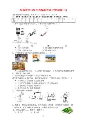 海南省中考化学模拟考试试题(八)(含答案)(DOC 6页).doc