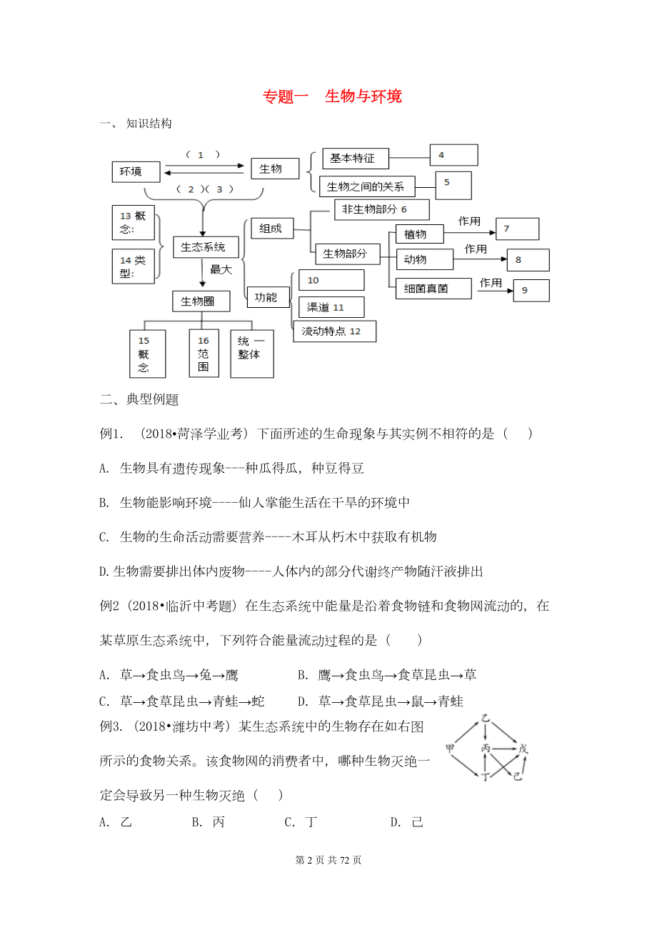 最新人教版中考生物专题复习资料(全初中-共50页-附答案)(DOC 59页).docx_第2页