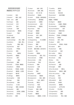 高考英语完形填空高频词汇419个汇总(DOC 4页).doc