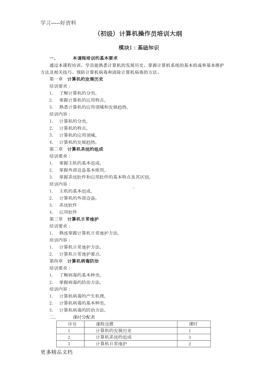 计算机操作员(初级)培训计划及大纲教案资料(DOC 11页).doc_第2页