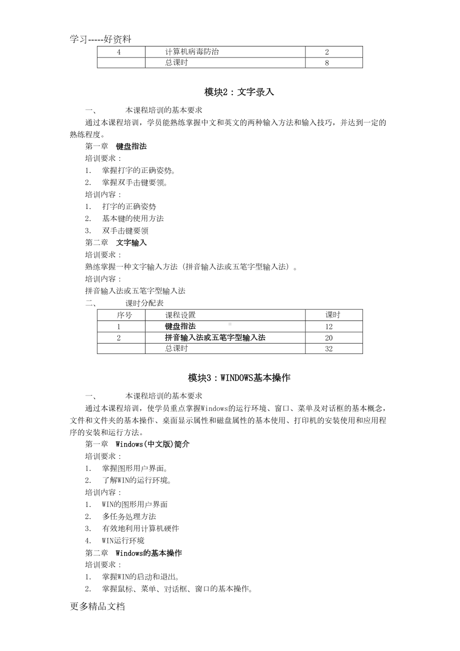 计算机操作员(初级)培训计划及大纲教案资料(DOC 11页).doc_第3页