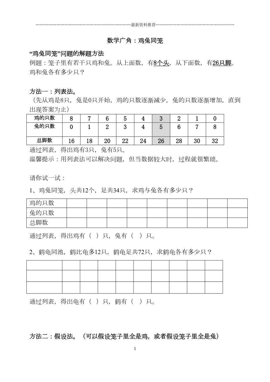 鸡兔同笼知识点精编版(DOC 4页).doc_第1页