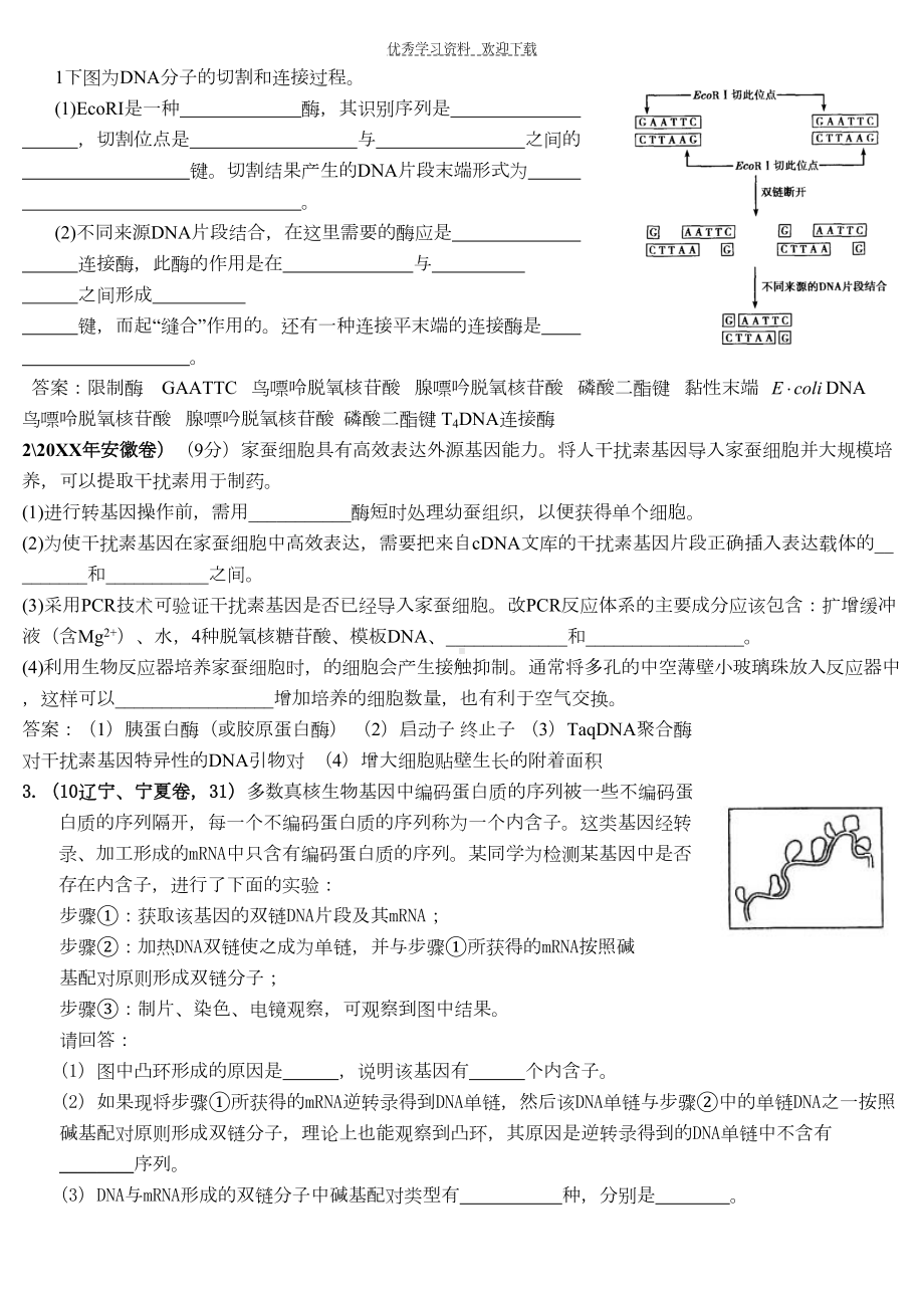 选修三第一轮复习基因工程高考综合试题(DOC 5页).doc_第1页