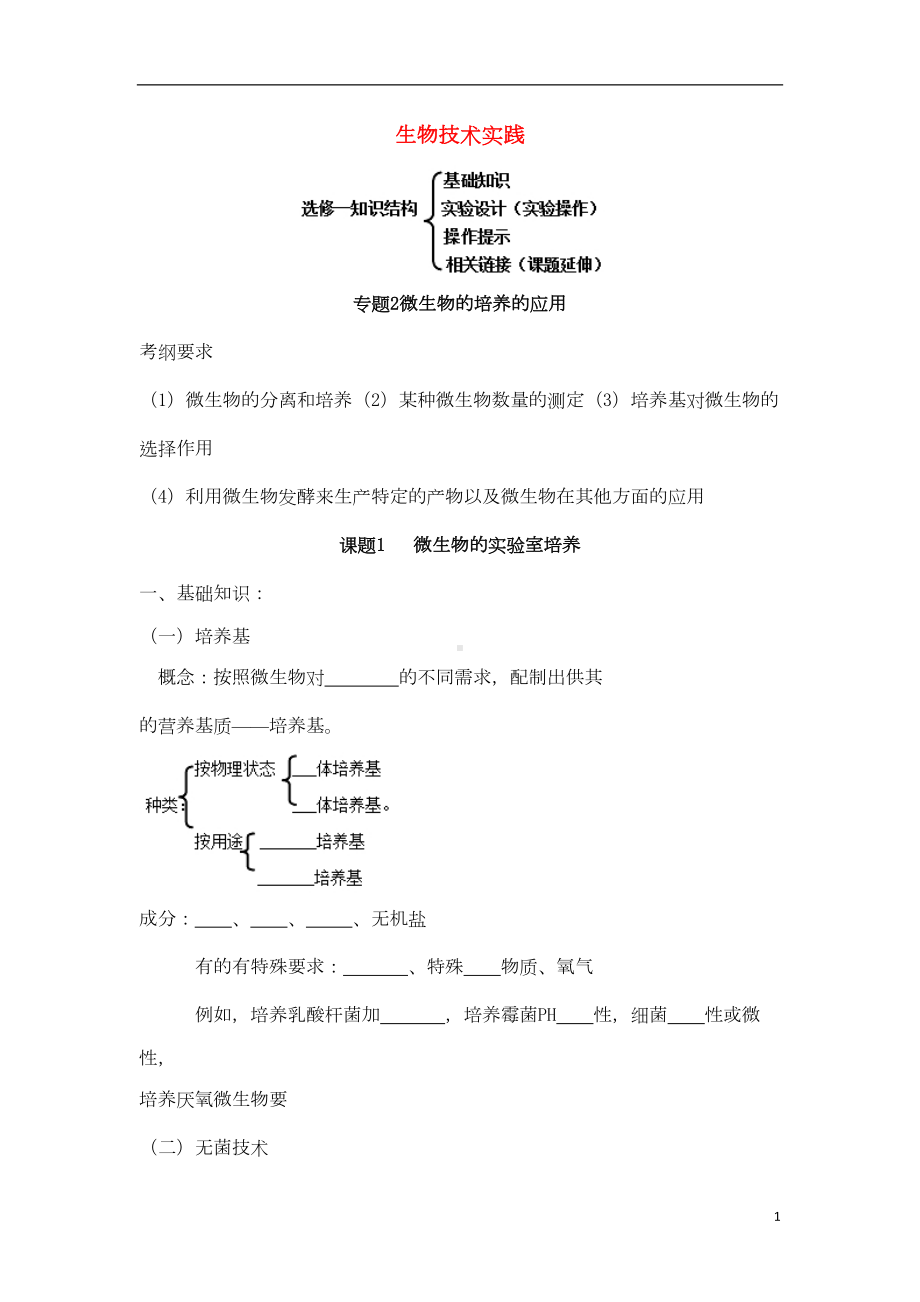 高中生物-专题二-微生物的培养与应用导学案新人教版1-(DOC 12页).doc_第1页