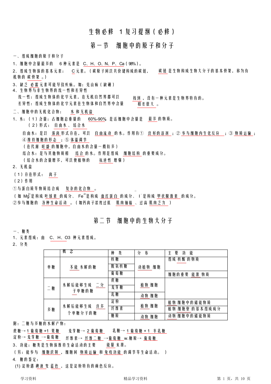 最全面高中生物第一轮复习知识点汇总(精华版)(DOC 10页).docx_第1页