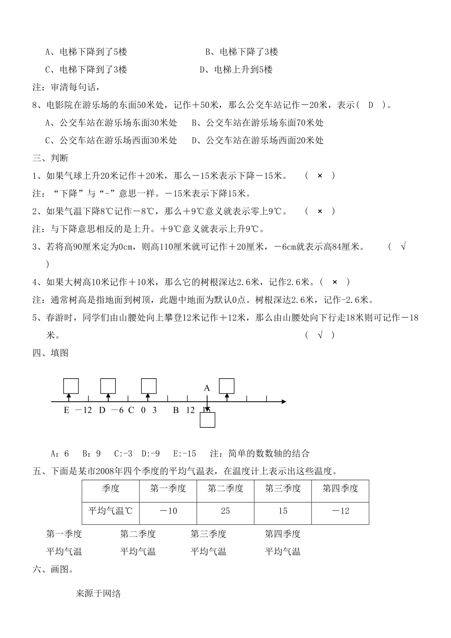 负数的初步认识练习测试题参考答案讲解(DOC 7页).doc_第3页