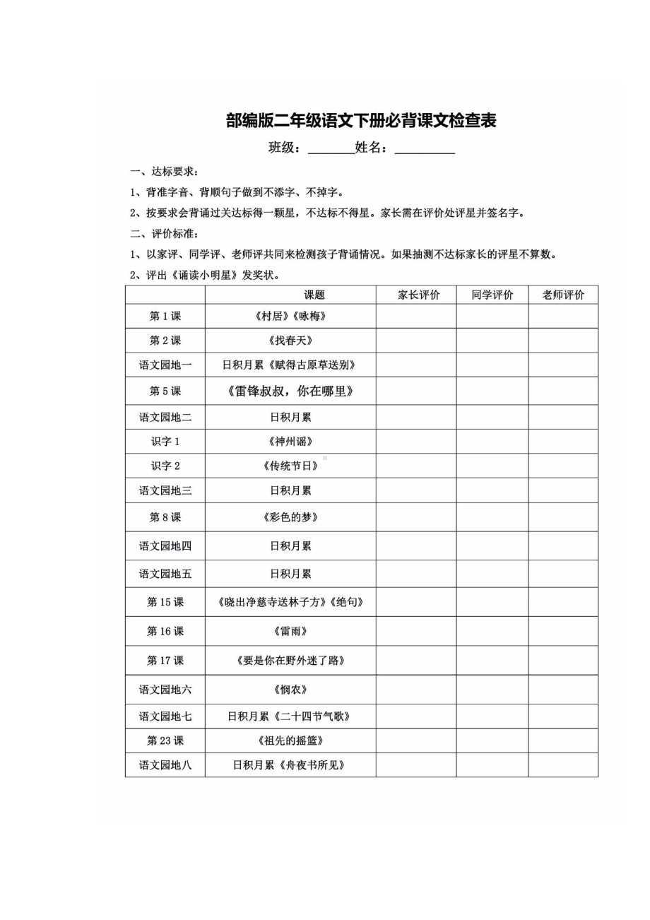 部编版二年级下册语文必背课文内容汇总及背诵检查表(DOC 6页).doc_第1页