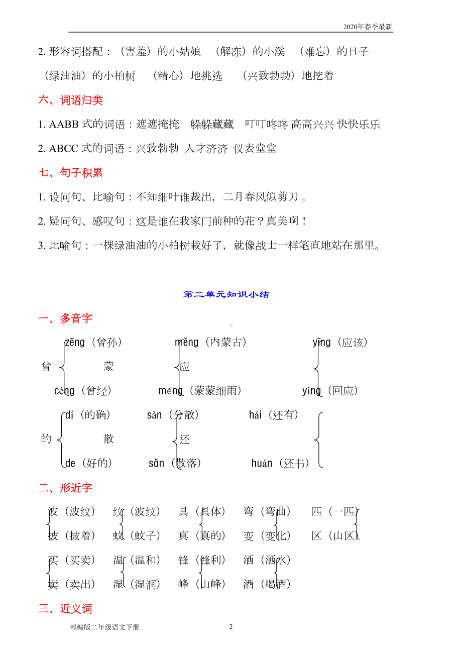 部编版二年级下册语文各单元重点综合复习(完美版打印版)(DOC 11页).doc_第2页